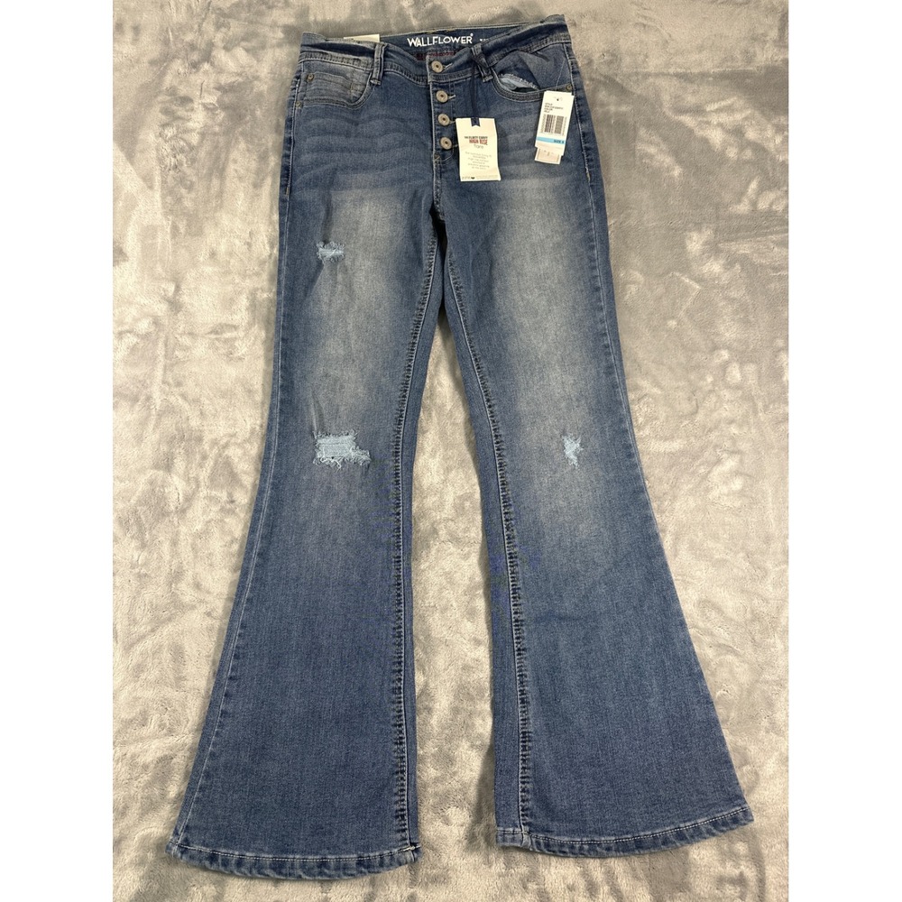 WallFlower Flirty Curvy High Rise Flare Jeans Joelle Distressed Button Fly Size5